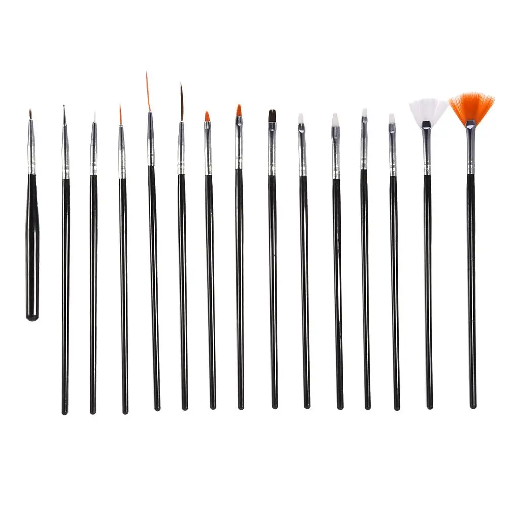 15pcs Long Tail Brush Pen Plastic Handle Pull Hook Line Nail Artists Set Short Miniature Detail Soft Acrylic Oil Art Escolar | Красота и