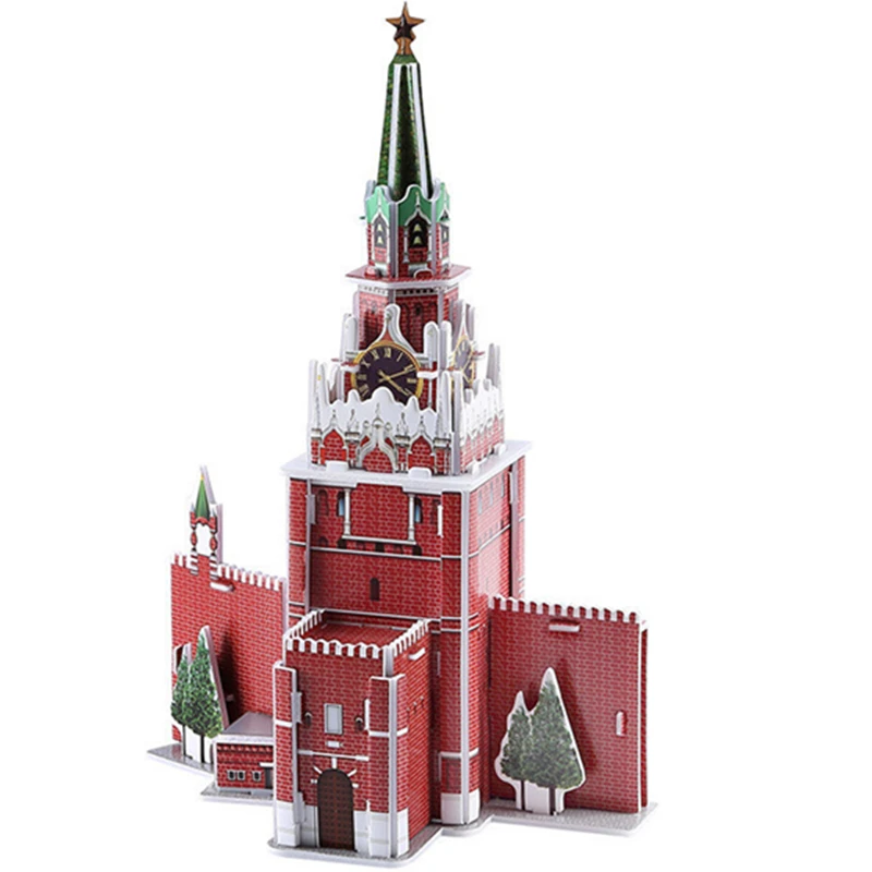 

Classic 3D Jigsaw Puzzle Russia Mexico Red Sbaski Clock Tower Building World Construction Scale Models Sets City For Children