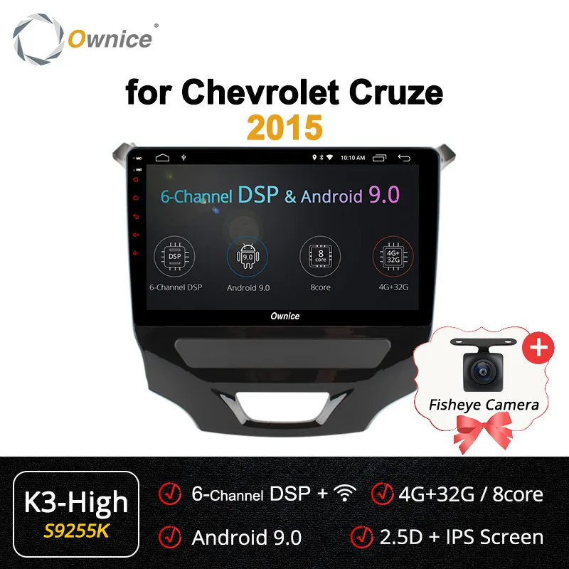 Ownice K1 K2 K3 android 9,0 Восьмиядерный 2G ram 32G rom автомобильный DVD мультимедиа для CHEVROLET CRUZE поддержка 4G карта DAB+ автоигра - Цвет: S9225 K3-High