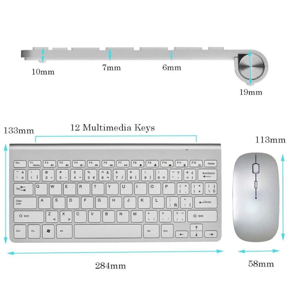 Mini Wireless Keyboard And Mouse Combo Kit Keypad Ultra-Slim Portable Multi-media Mouse Keyboard For Laptop Mac Desktop PC TV-5