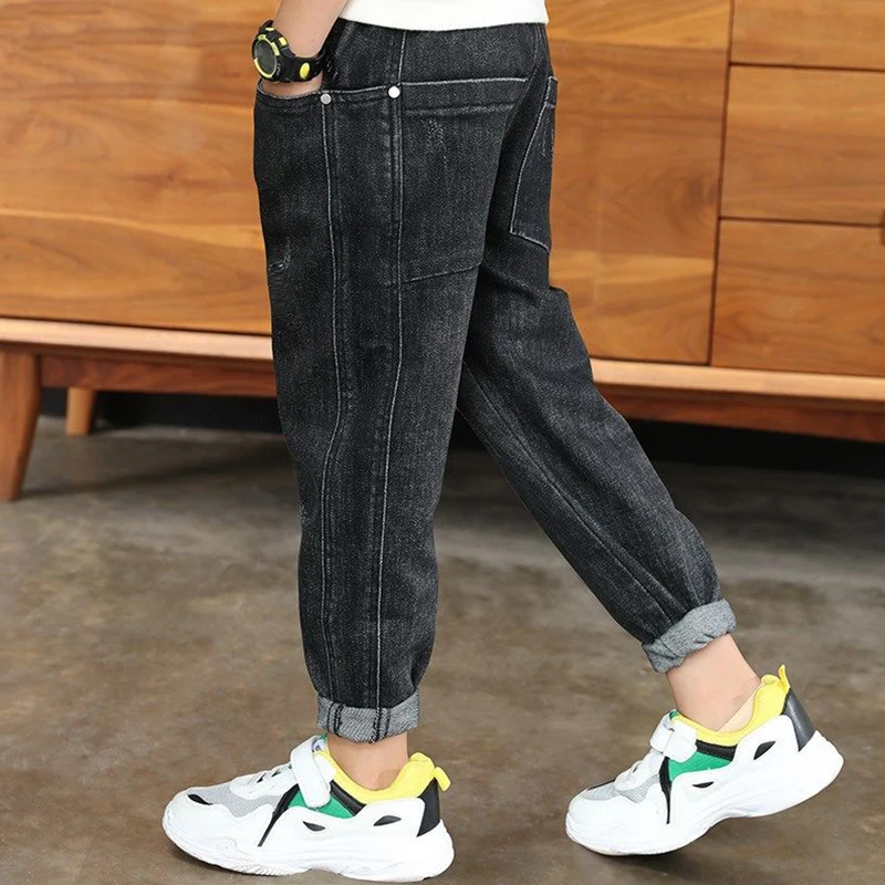 Осень зима Джинсы для мальчиков Плотные джинсы Теплые детские брюки Джинсовые