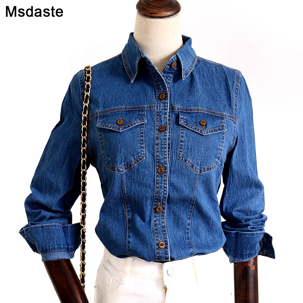 Women Shirts Denim Jean Shirt Blouse Tops New 2020 Spring Summer Ladies Jeans Shirts Casual Womens Blusas Long Sleeve Female Top bkld fashion women jeans bodysuit short sleeve turn down collar denim rompers short deep v neck jeans rompers womens jumpsuit