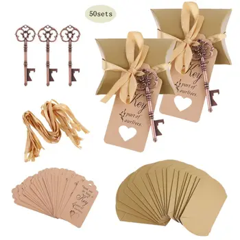 

50 Sets Wedding Party Key Bottle Opener with Tag Paper Candy Bag Souvenir Gifts