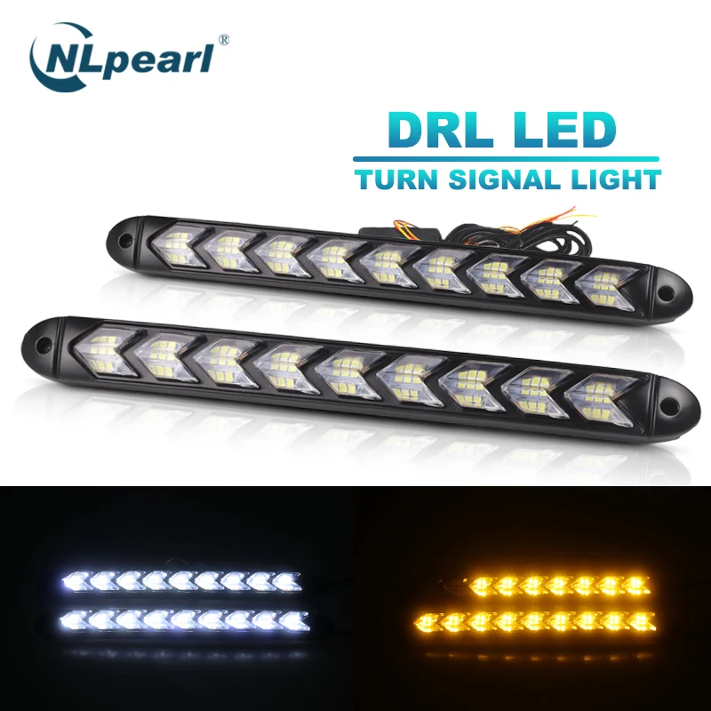 

Nlpearl 2x Car Light Assembly Streamer Daytime Running Light Waterproof Sequential Led DRL Turn Signals Daylight White Yellow