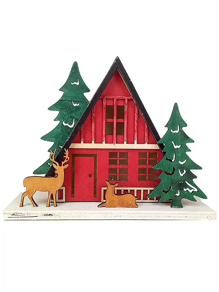 Деревянный Рождественский дом орнаментное Освещение DIY украшения для дома