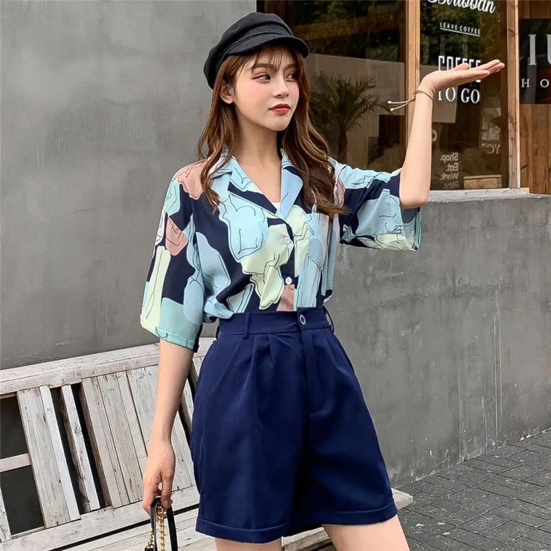 New Autumn Women Shirts Full Sleeve Loose High Waist Abstract Design Feeling Wide-legged Outfit Blouse Shirt Long 1680