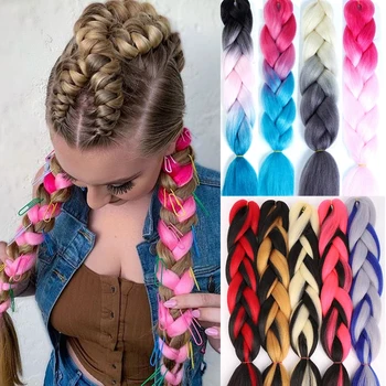 

LUPU 24inch Kanekalons For Hair Synthetic Braiding Hair Extensions Jumbo Braid High Temperture Fiber Pink Purle Blue