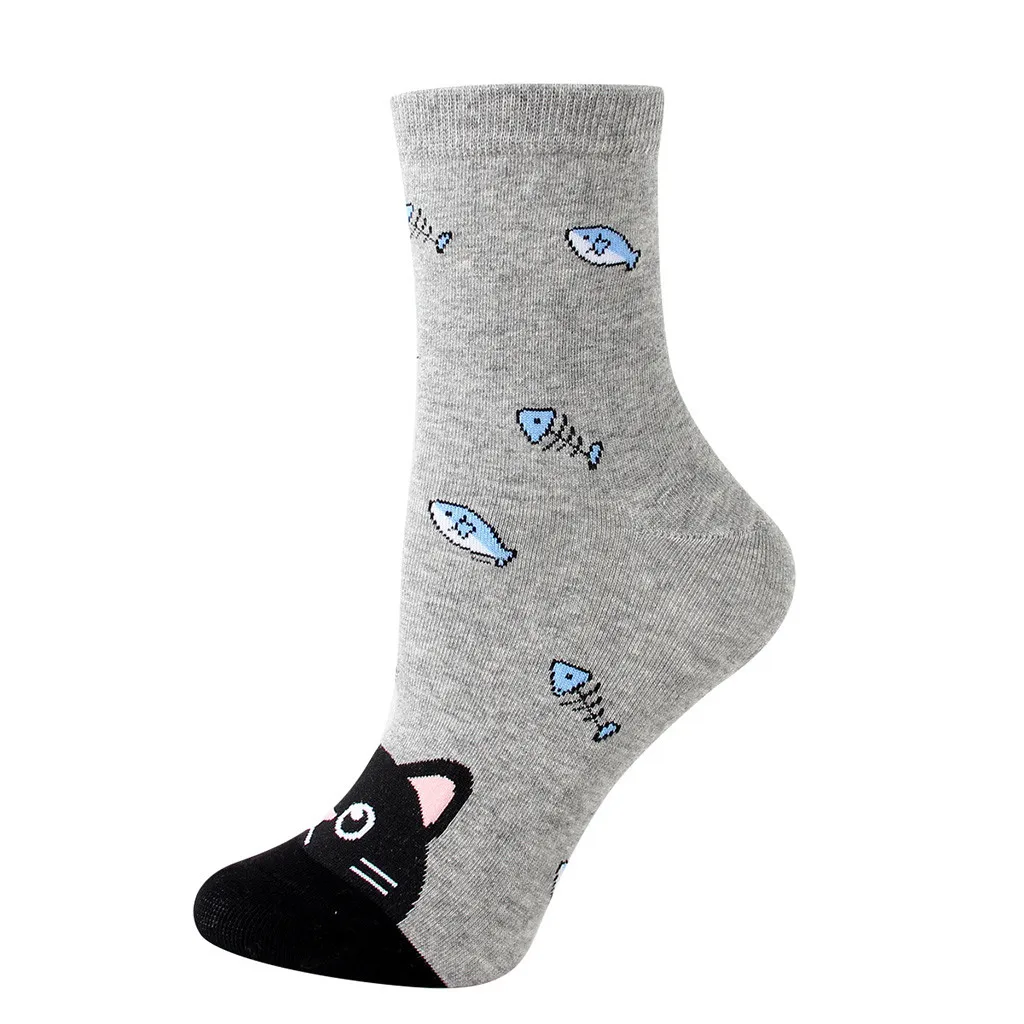 1 Pair Socks Women Warm Cotton Funny Cute Socks Animal Character Dot Print Women's Socks Calcetines Meias W2 - Цвет: GY