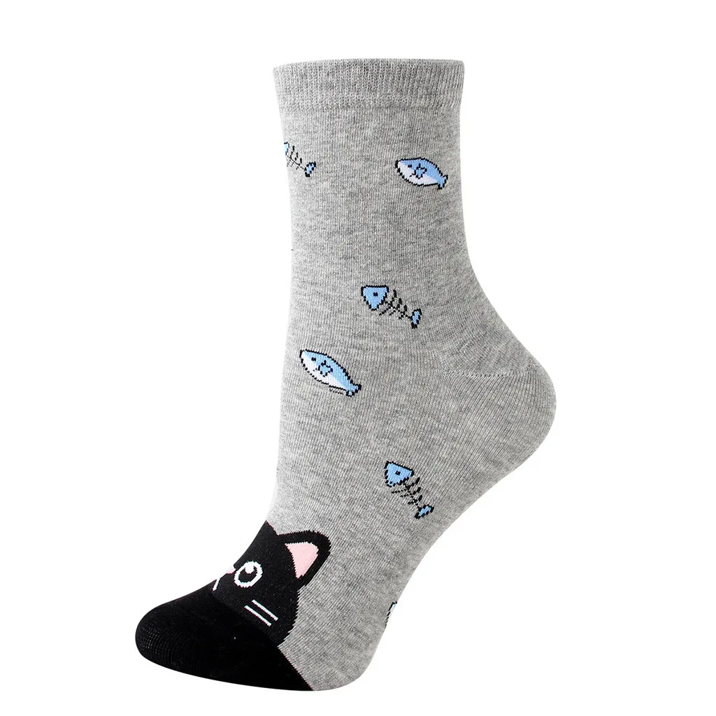 GY 1 Pair Socks Women Warm Cotton Funny Cute Socks Animal Character Dot Print Women's Socks Calcetines Meias W2 - Цвет: GY