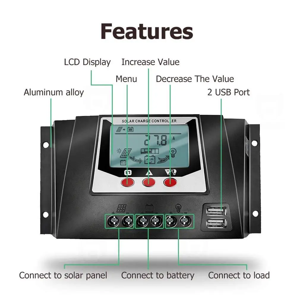 Y&H 30A PWM солнечный Контроллер заряда 12V 24V 36V 48V авто светодиодный фонарь с Подсветка ЖК-дисплей, параметра для регулируемый