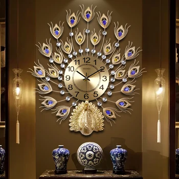 

Peacock Hanging Clock Hall European-Style Watch Cool Wall Clock Home Silent Pocket Watch Electronic Clock decor Quartz Clock
