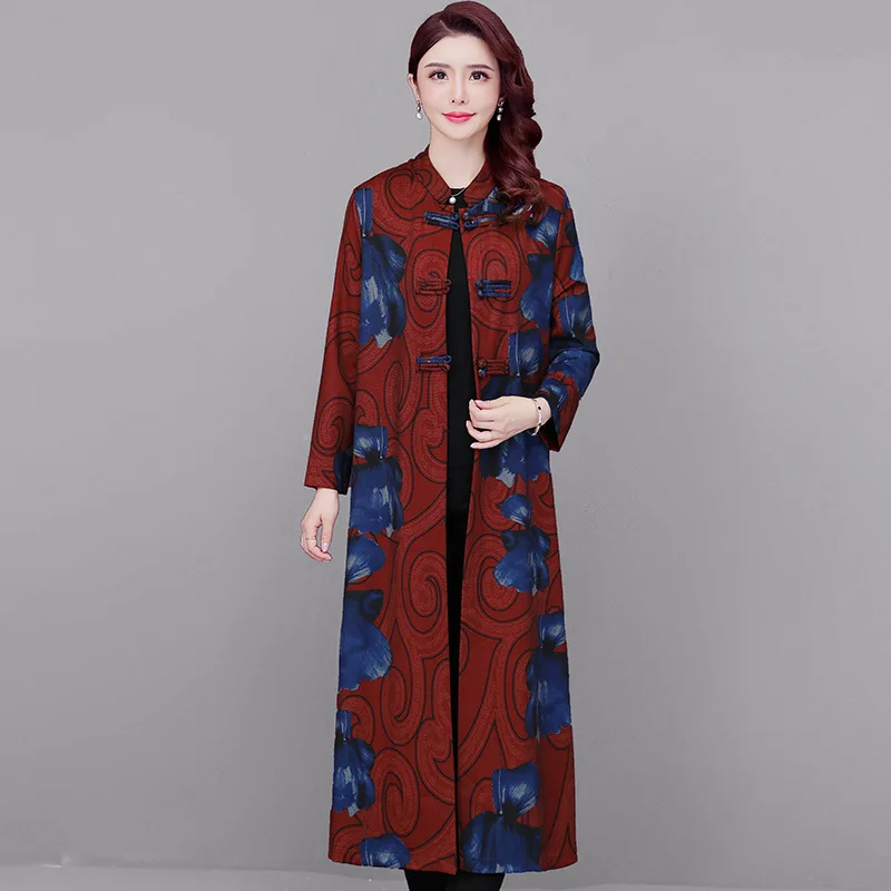 

2020 Spring And Autumn New Style Large Size Dress Literature And Art Retro National Wind Printed Long over-the-Knee WOMEN'S Dust