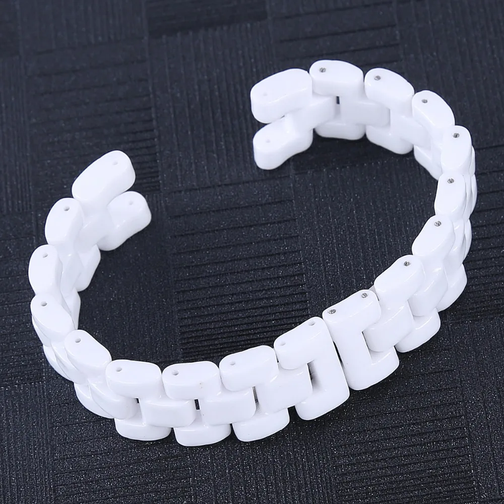 16cmx16.2mm 19cmx18.6mm White Ceramic Watch Band Universal Men Women Ceramic Watch Strap Notched White Bracelet (2)