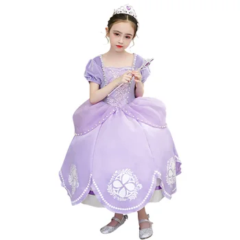 

Toddler Girls Princess Sofia Costume Deluxe Velvet Purple Dress Flower Print Fairytale Halloween Costumes for Kids
