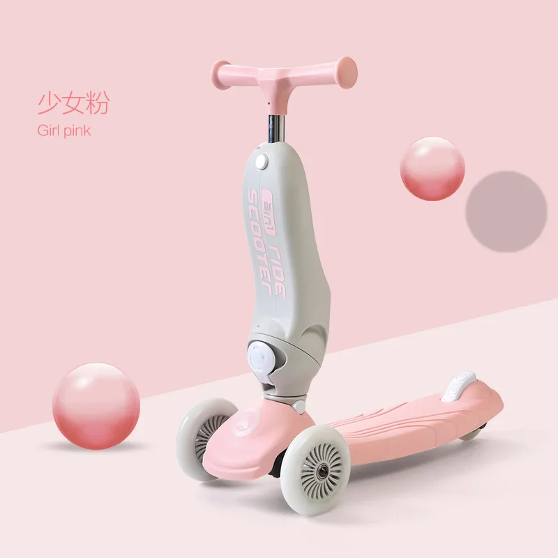 pink Ledi Детский самокат, Детский самокат, складной самокат для мальчиков и девочек 2-3-6 лет, Детский самокат с одним ключом - Цвет: pink