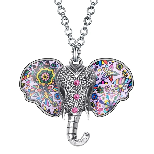 Silver Purple ARWA Сплав покрытием античное золото аниме Цветочный слон, ожерелье, подвеска цепочка ментальные животные ювелирные изделия Леди девушке Подвески подарок - Окраска металла: Silver Purple