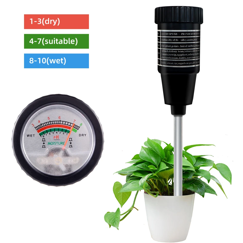 Soil pH & Moisture Tester with 295mm Long Metal Probe Waterproof Soil Tester Kit Tools for Garden Flower Farm soil moisture sensor soil tester
