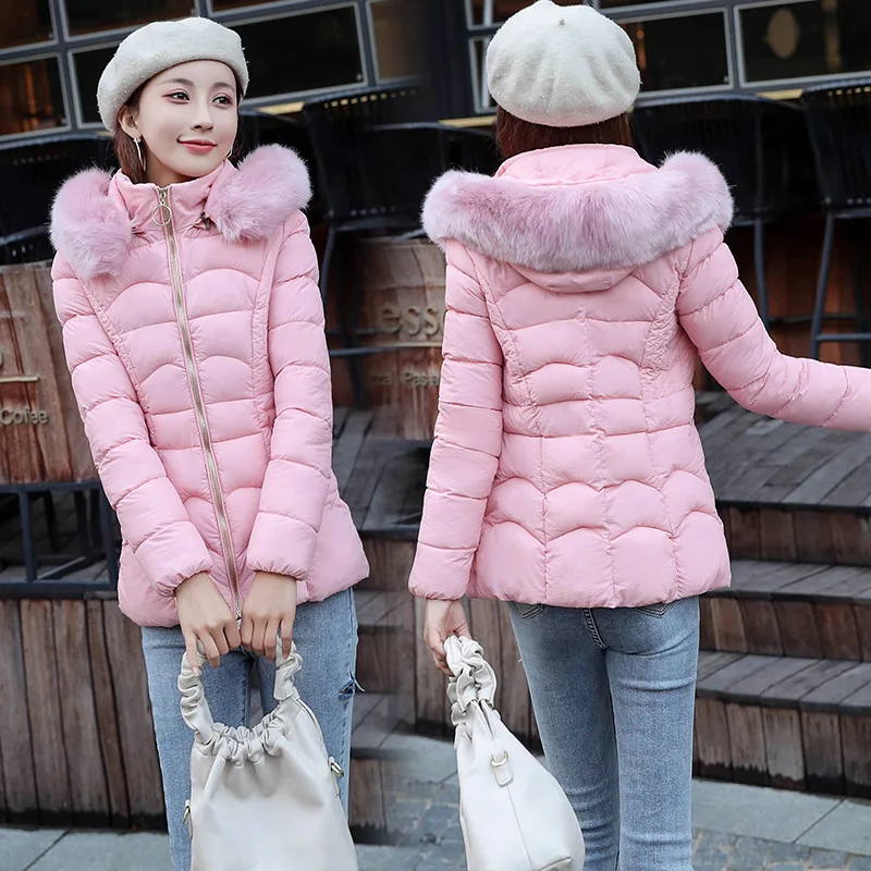 

Cotton-padded Clothes Women's Short Hooded Large Fur Collar Korean-style Women's down Jacket Cotton-padded Clothes 2018 New Styl