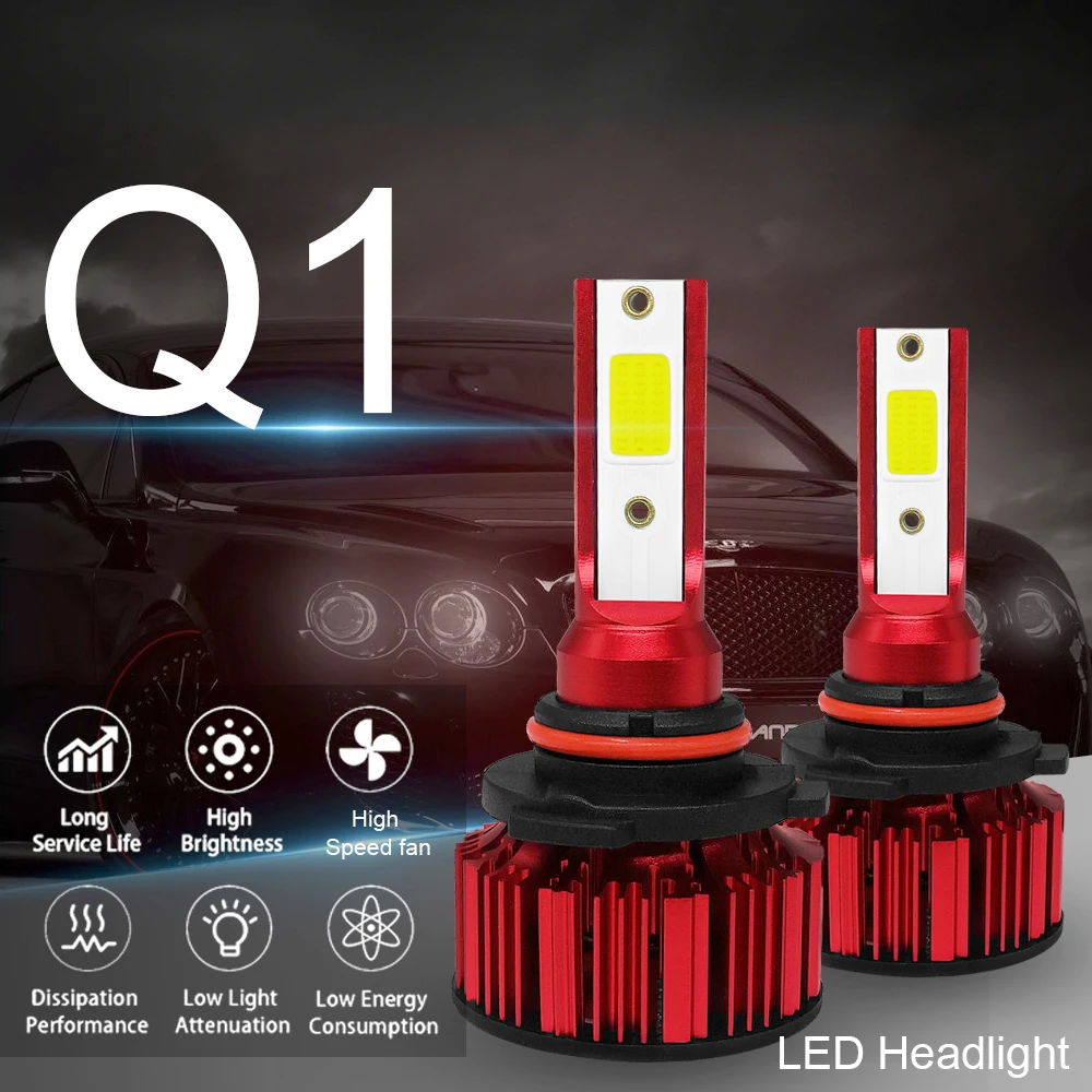 

2pcs Q1 LED Headlight HB4 9006 Q1 12000LM 6000K 120W COB LED Car Headlight Kit Hi or Lo Light Bulb for Cars Vehicles