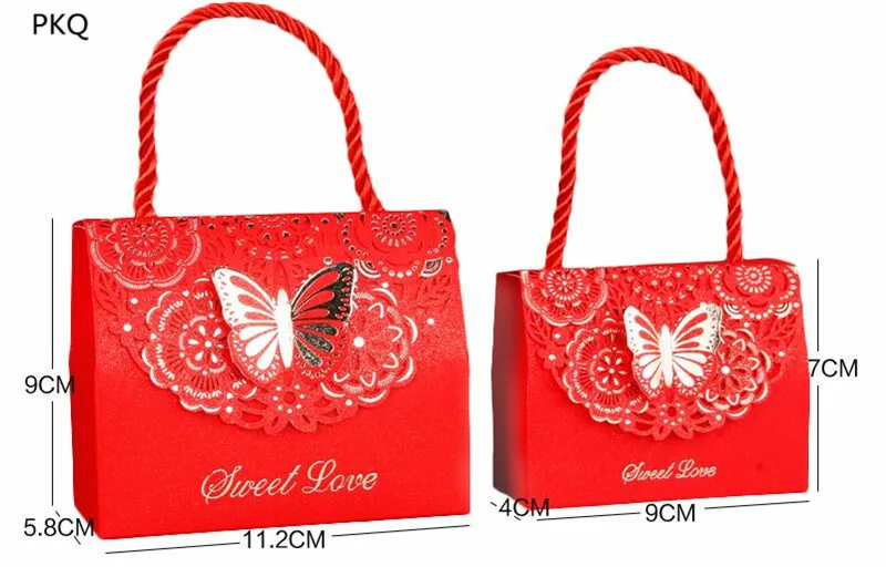 

20Pcs 2 sizes Color Candy Bag Butterfly Paper Gift Bag with handle Creative Wedding Candy Box Party Favor Boxes