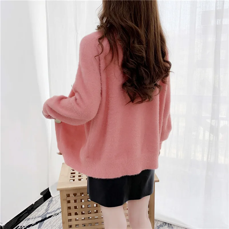 RUGOD корейский мягкий женский свитер кардиган элегантный v-образный вырез однобортный тонкий свитер пальто дамы auturm фонарь рукав пальто