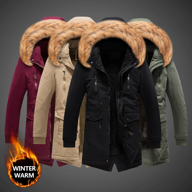 Newly Fashion Winter Jackets Men High Quality Hooded Coats Fur Collar Long Trench Men Thick Warm Parka Down Jackets Hombre