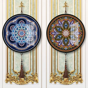 

2pcs Diamond Painting Pendant Special Shape Full Drill Mandala Animal Flower Chevron Board PVC Mural Pink Tassel Household Decor