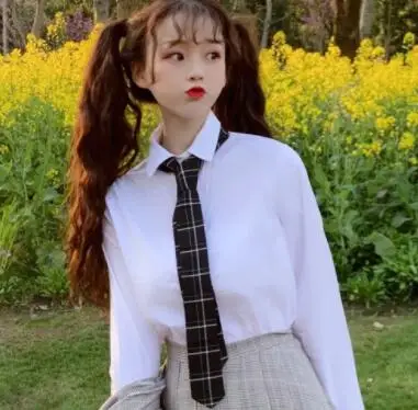 blouse tie Японский стиль Харадзюку, уличная мода, Ретро стиль, мягкий костюм с юбкой для сестры, Свободная Повседневная блузка, клетчатая плиссированная юбка, комплект из 3 предметов для студентов - Цвет: blouse tie