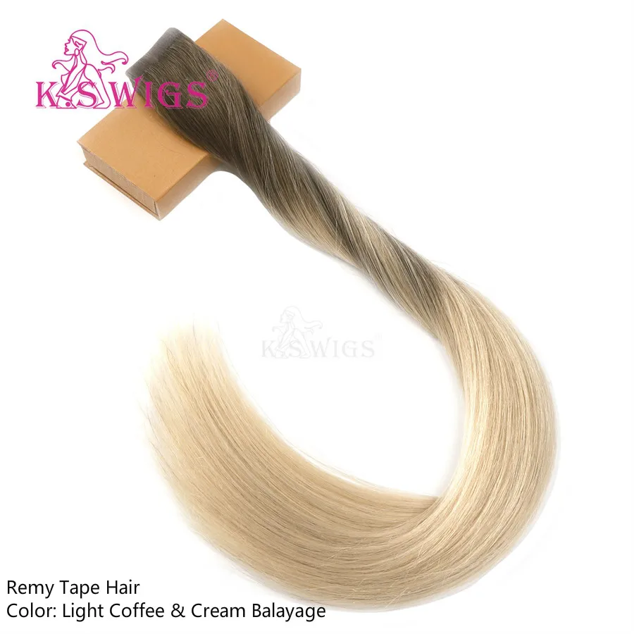 Light Coffee Cream K.S парики 20 ''Remy человеческие волосы 2,5 г/шт. двойная нарисованная бесшовная лента для волос коричневый микс блонд Plautinum Balayage цвет - Цвет: Light Coffee Cream