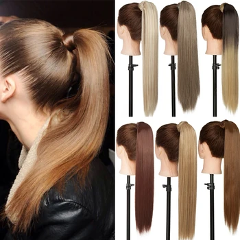 

SNOILITE Long Straight Clip In Hair Tail False Hair Ponytail Hairpiece With Hairpins Synthetic Hair Pony Tail Hair Extension