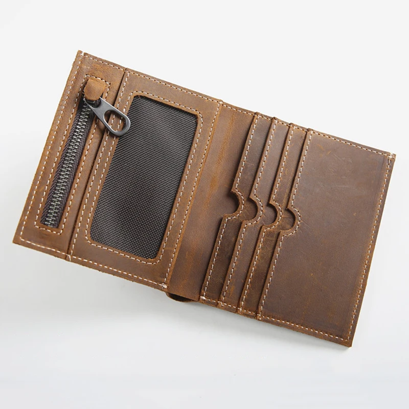 Brand Designer Genuine Leather Men Wallets Vintage Crazy Horse Cowhide Male Short Slim Walet Card Holder Purse with Coin Pocket