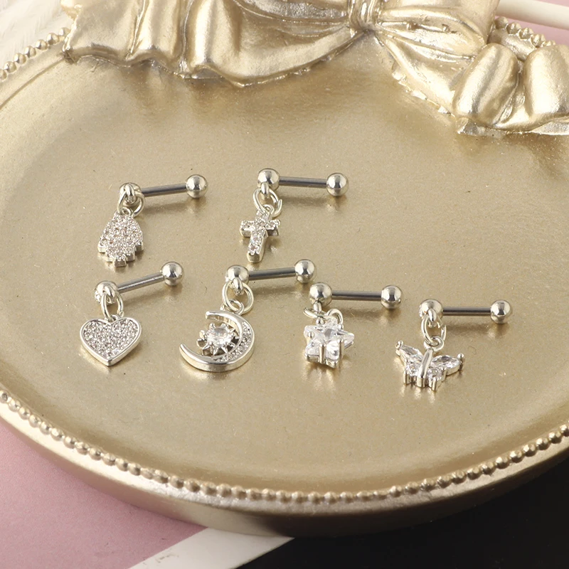 Stainless Steel Ear Piercing Stud Cz Star Butterfly Moon Cartilage Helix Conch Screw Back Earring For Woman dangle Wholesales