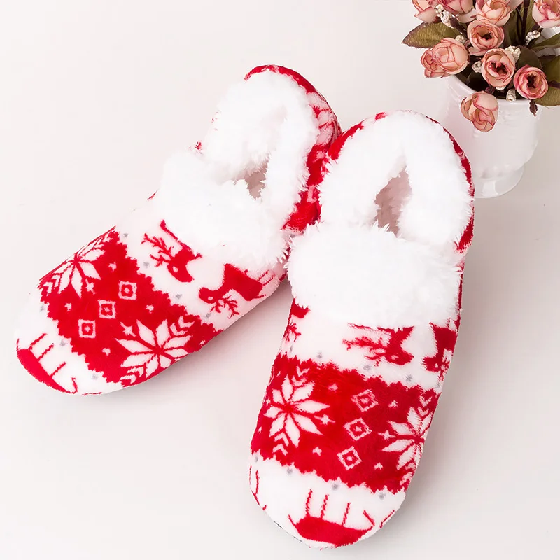 Новинка года; модные домашние тапочки; женские теплые рождественские мягкие тапочки с оленем; нескользящие домашние тапочки; плюшевые пушистые Тапочки - Цвет: Red