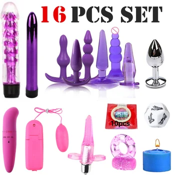18pcs set Anal Plug Combination Vibrator Anal Bead Butt Plug Clitoris Stimulator Sex Toys for Women Sex Products