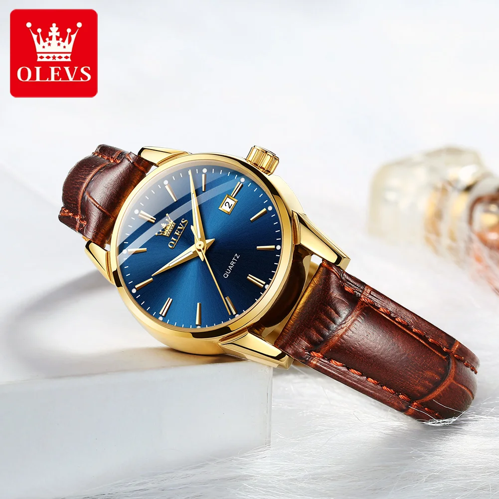 OLEVS Watch for Women Top Brand Luxury Women Quartz Wristwatches Breathable Leather Strap Waterproof Business Casual Women Watch