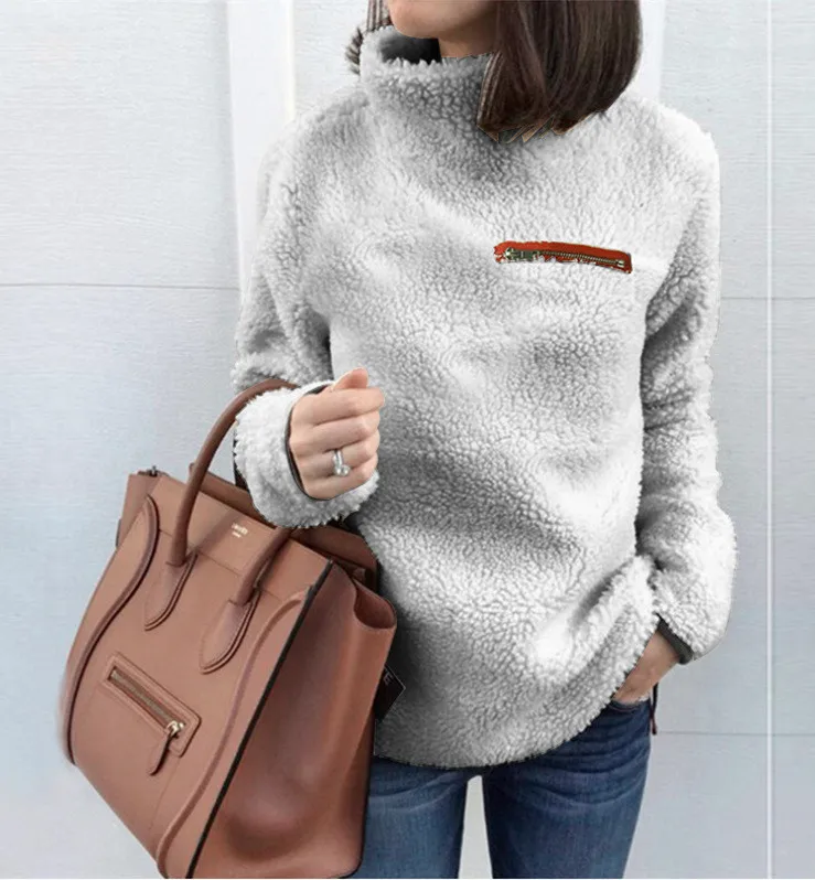 Fashion Warm Winter Long Sleeve Sweater Women Zipper High Collar Pullover Turtleneck Knitted Sweaters Women's Clothing Plus Size - Цвет: LGray