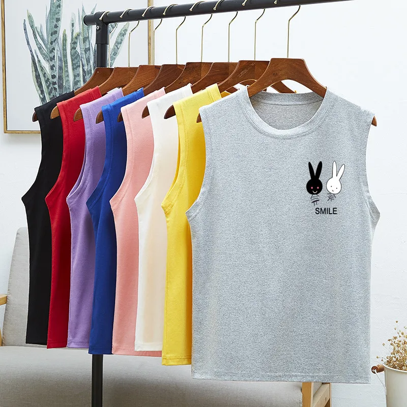 

2020 Fashion T-shirt woman Rabbit couple Sleeveless O-neck t shirt tshirt women tops summer korean harajuku gothic street tee