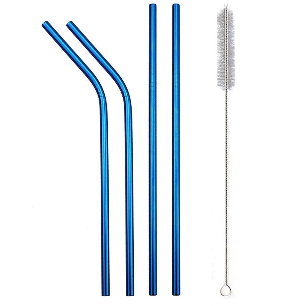 blue 4pcs 2/4/8 шт. красочные Многоразовые соломинкой Нержавеющая сталь прочный гнутые прямые соломинка для напитков с щеточка для чистки вечерние аксессуар - Цвет: blue 4pcs