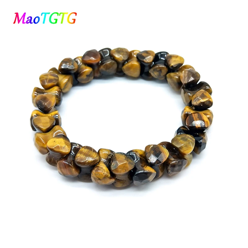 Personality Heart-shaped Tiger Eye Stone Beaded Men Bracelet Fashionable Double Heart Tiger Eye Stone Beads Men Bracelet Jewelry