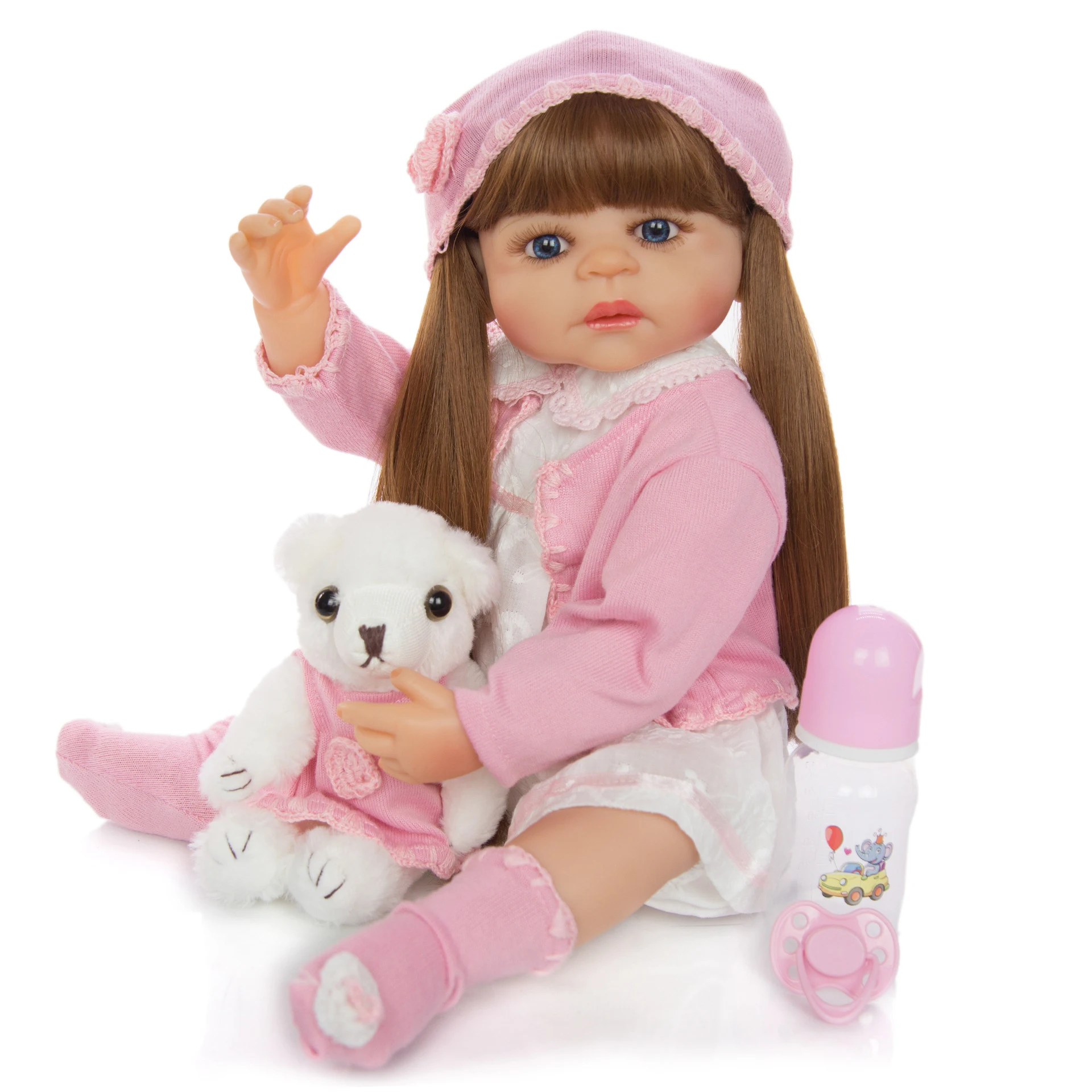 

brown Straight hair girl Silicone Vinyl Reborn Baby Doll Realistic Newborn Bebe Alive Acrylic eyes doll kids Birthday Gift toy