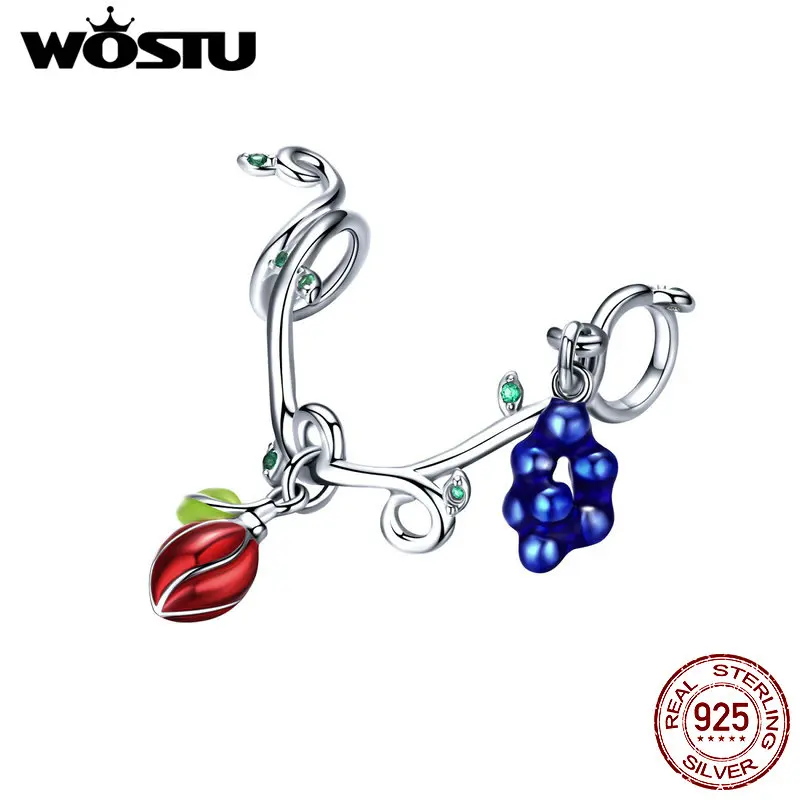 WOSTU, весенние 925 пробы, серебро, вишня и виноград, Подвески из бисера, подходят для оригинального браслета, кулон, сделай сам, изготовление ювелирных изделий CQC1138