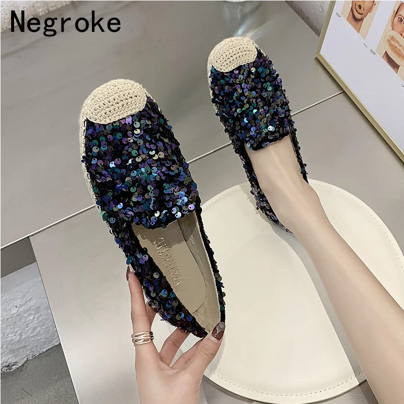 

Shining Sequins Espadrilles Flat Shoes Woman Creepers Flat Loafers Ladies Brilliant Slip On Moccasins Casual Flats Shoes