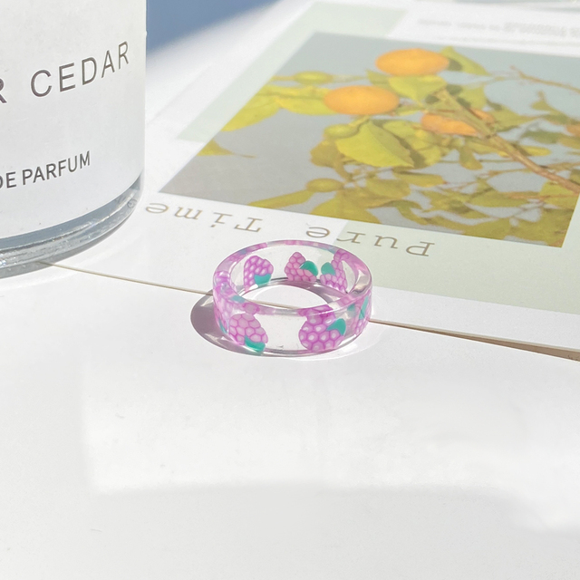 Korea Colorful Fashion Resin Fruit Ring Set Metal Geometric Irregular Open Rings for Women Party Wedding Jewelry Ring Set