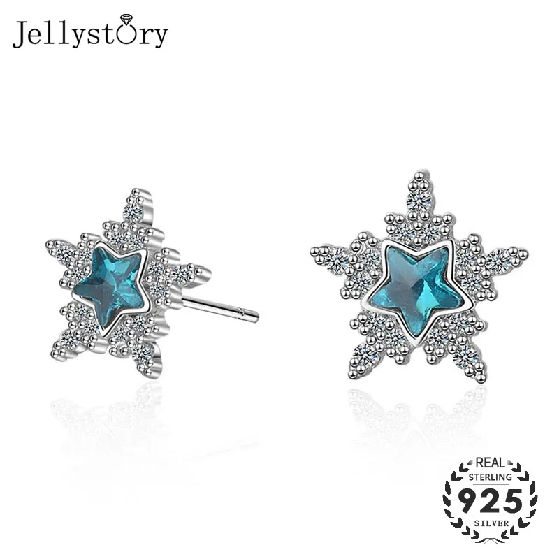 Jellystory модные 925 серебряные ювелирные серьги с пятиконечной формы драгоценные камни-сапфиры женские серьги-гвоздики вечерние подарки