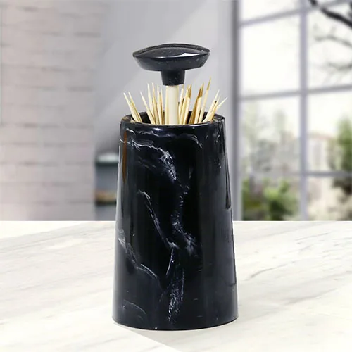 Black JINSERTA мраморная коробка для хранения зубочисток из смолы роскошный автоматический держатель зубочисток креативный декоративный органайзер для гостиной - Цвет: Black
