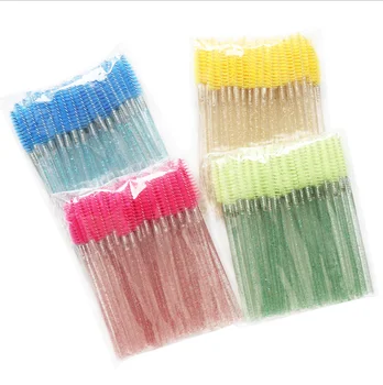 

50PCS Shiny Disposable Micro Eyelash Brushes Crystal Mascara Applicator Wand Brushes Comb Eyelash Brushes Makeup Brushes Tools