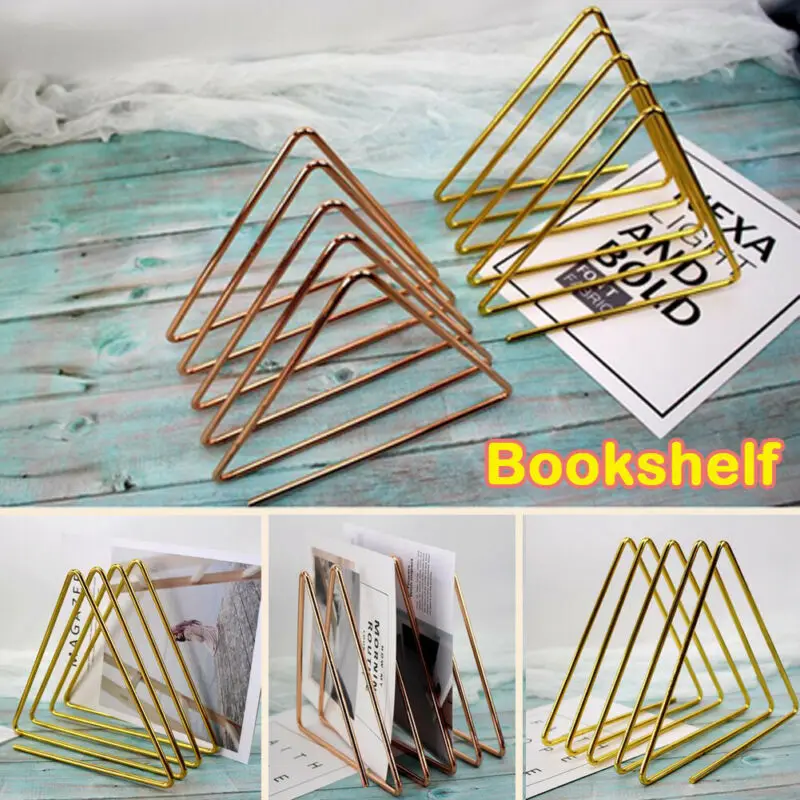 

1pc Best European Simple Rose Gold Iron Bookshelf Desktop Books Magazine Storage Rack Creative Storage Rack Folder Rack
