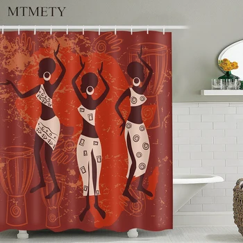 

Eco-friendly African Women Shower Curtains Waterproof Polyester Fabric Bath Curtain for Bathroom with 12 Hooks Home Decor