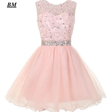 BM новые синие Короткие бальные платья Бисер Тюль Выпускной Коктейльные Вечерние платья Vestido de Formatura BM197