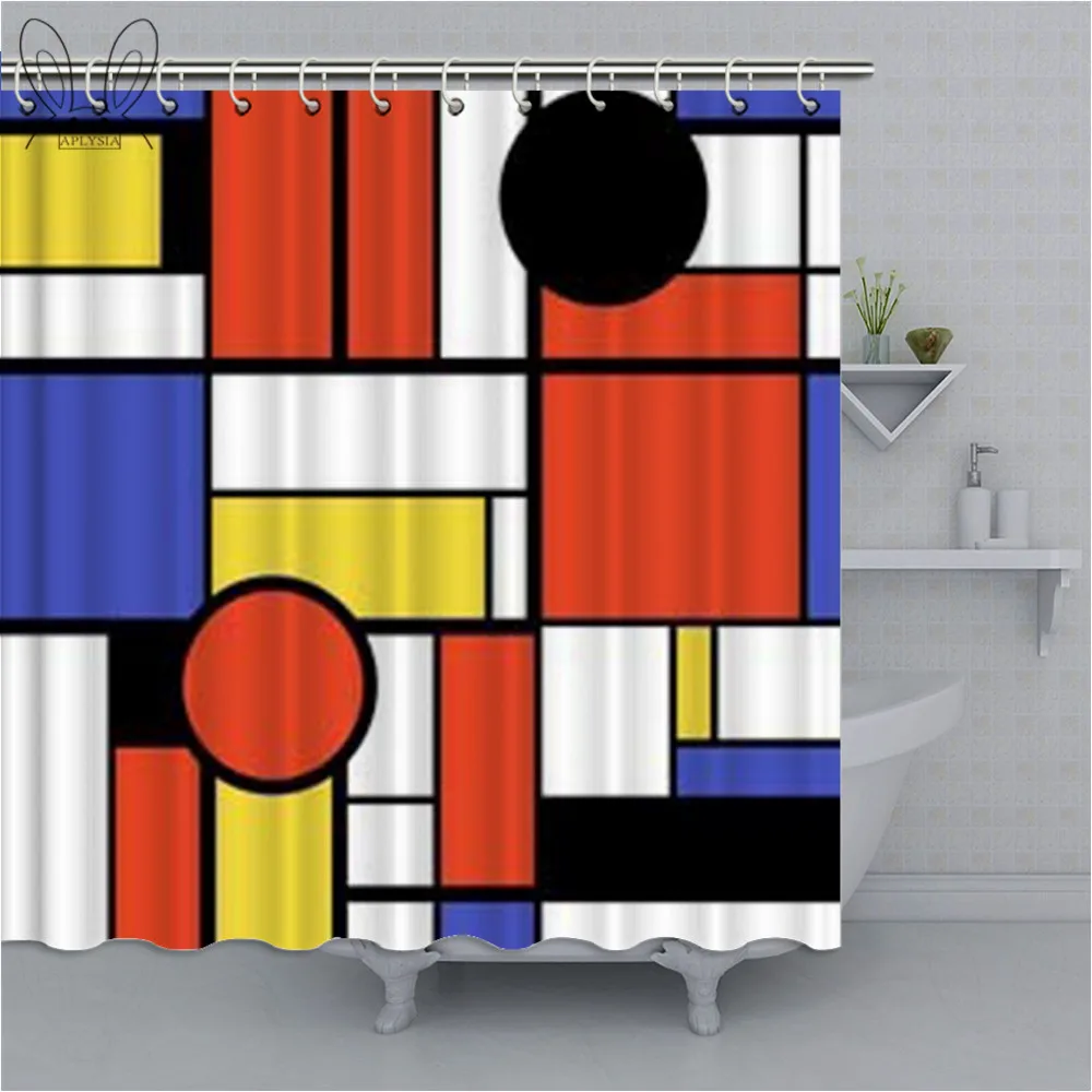74124 Mondrian желтая Геометрическая Водонепроницаемая занавеска для душа 3D цветная полиэфирная ткань занавеска для ванной комнаты домашний декор с наборами - Цвет: 74124